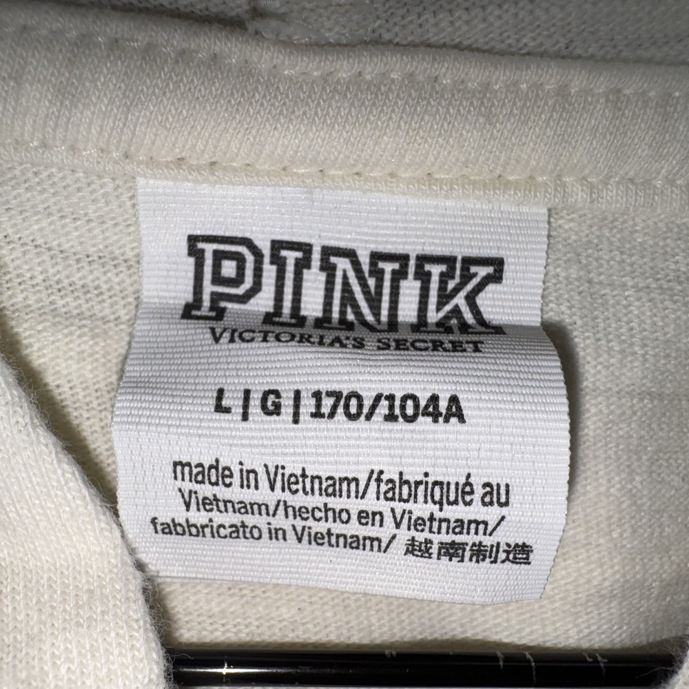 PINK Victoria's Secret Cream Cropped Zip Hoodie L Raw Hem Sweatshirt - Picture 3 of 7